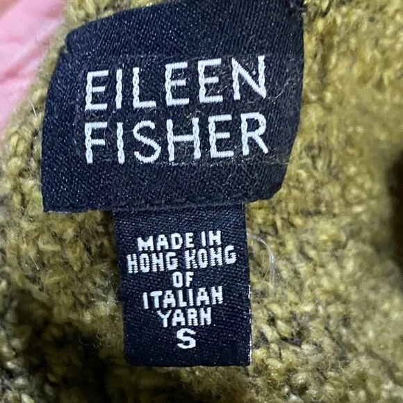 Eileen Fisher Merino Wool Cashmere Knit Turtleneck Sweater Green Womens Small