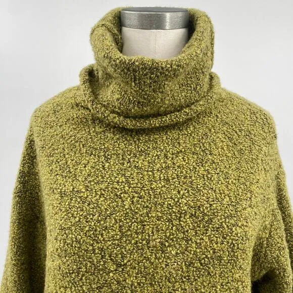 Eileen Fisher Merino Wool Cashmere Knit Turtleneck Sweater Green Womens Small