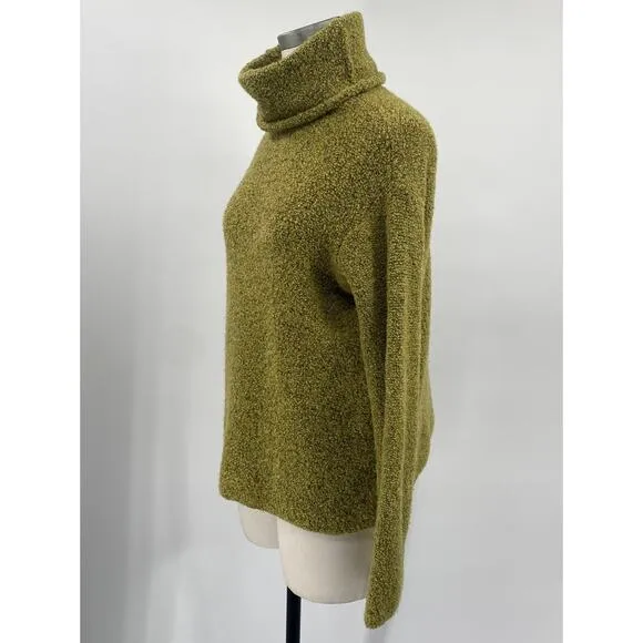 Eileen Fisher Merino Wool Cashmere Knit Turtleneck Sweater Green Womens Small