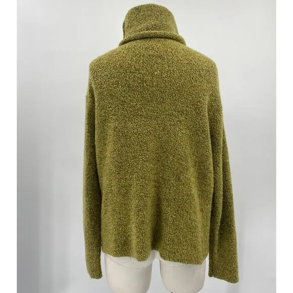 Eileen Fisher Merino Wool Cashmere Knit Turtleneck Sweater Green Womens Small
