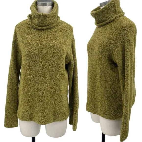 Eileen Fisher Merino Wool Cashmere Knit Turtleneck Sweater Green Womens Small