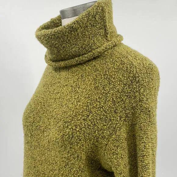 Eileen Fisher Merino Wool Cashmere Knit Turtleneck Sweater Green Womens Small