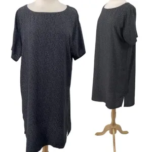 Eileen Fisher Mini Shift Dress Morse Code Print Lyocell Viscose Gray White M