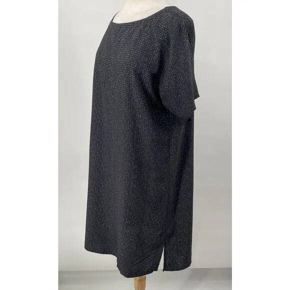 Eileen Fisher Mini Shift Dress Morse Code Print Lyocell Viscose Gray White M