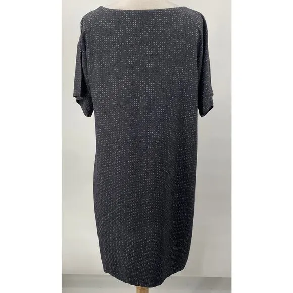 Eileen Fisher Mini Shift Dress Morse Code Print Lyocell Viscose Gray White M