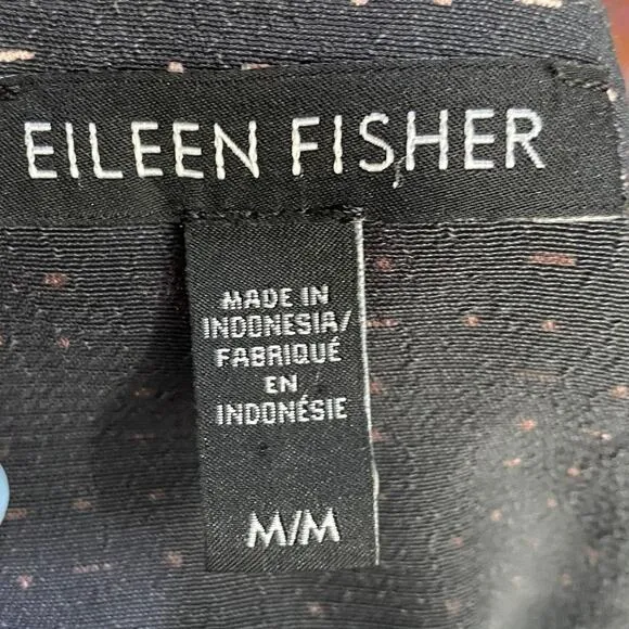 Eileen Fisher Mini Shift Dress Morse Code Print Lyocell Viscose Gray White M