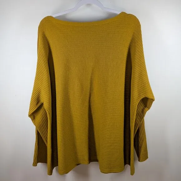 Eileen Fisher Mustard Yellow Wool Pullover Sweater Size 2XL Boatneck Luxury
