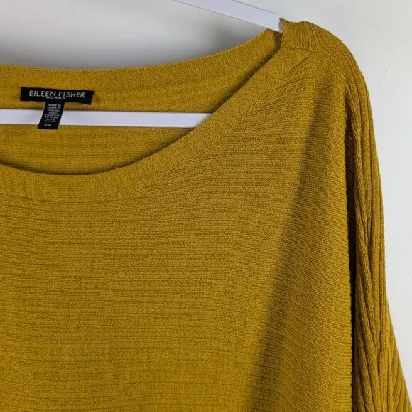 Eileen Fisher Mustard Yellow Wool Pullover Sweater Size 2XL Boatneck Luxury