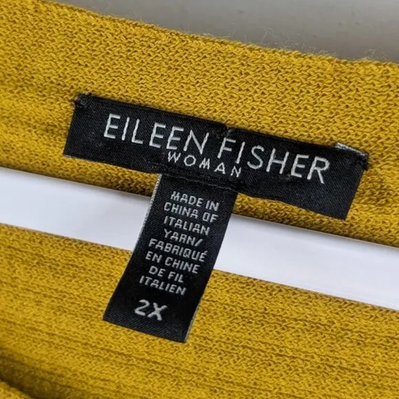 Eileen Fisher Mustard Yellow Wool Pullover Sweater Size 2XL Boatneck Luxury