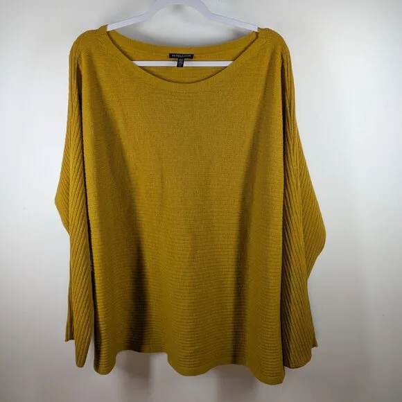 Eileen Fisher Mustard Yellow Wool Pullover Sweater Size 2XL Boatneck Luxury