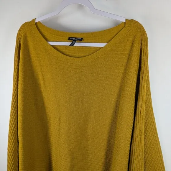 Eileen Fisher Mustard Yellow Wool Pullover Sweater Size 2XL Boatneck Luxury