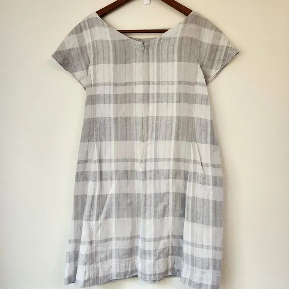 Eileen Fisher Organic Cotton-Linen Blend Boat-Neck Striped Shift Dress, M,Casual