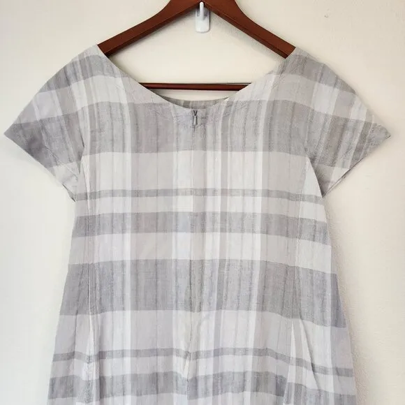 Eileen Fisher Organic Cotton-Linen Blend Boat-Neck Striped Shift Dress, M,Casual