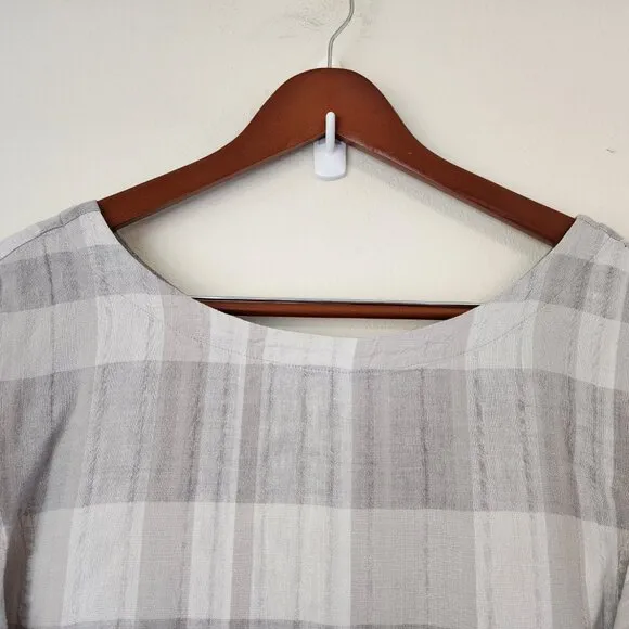 Eileen Fisher Organic Cotton-Linen Blend Boat-Neck Striped Shift Dress, M,Casual