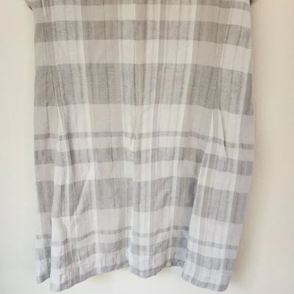Eileen Fisher Organic Cotton-Linen Blend Boat-Neck Striped Shift Dress, M,Casual