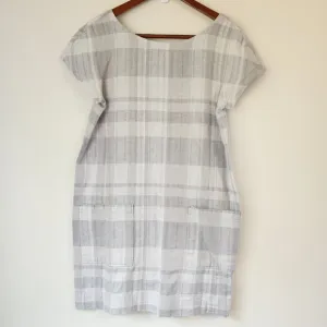 Eileen Fisher Organic Cotton-Linen Blend Boat-Neck Striped Shift Dress, M,Casual