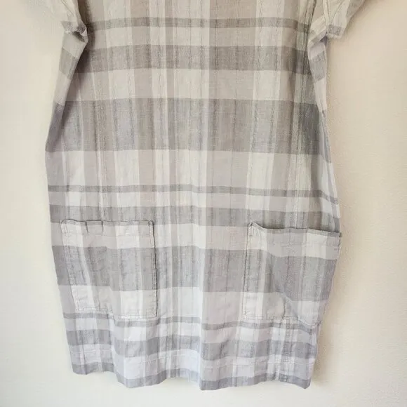 Eileen Fisher Organic Cotton-Linen Blend Boat-Neck Striped Shift Dress, M,Casual