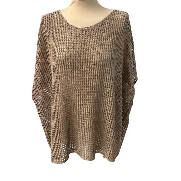 Eileen Fisher Organic Linen Knit Boat Neck Sweater 1X Cap Sleeve Oversized NWT