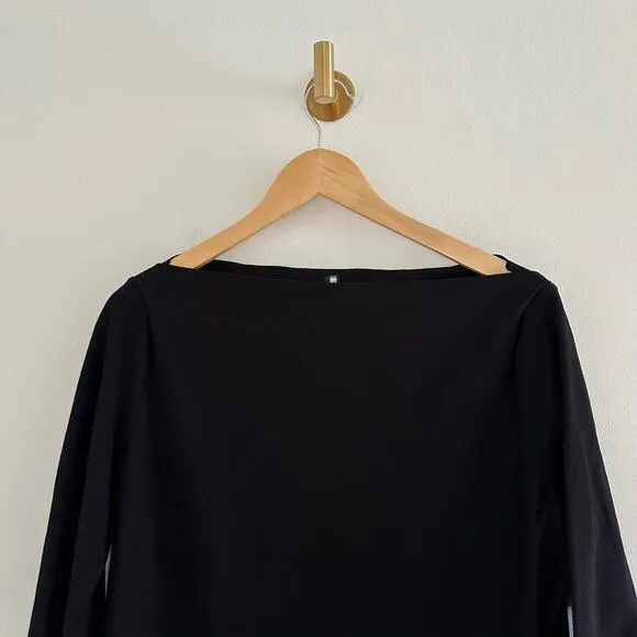 Eileen Fisher Washable Stretch Crepe Shift Dress Black L