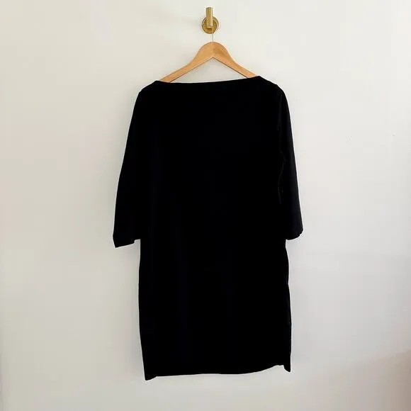 Eileen Fisher Washable Stretch Crepe Shift Dress Black L