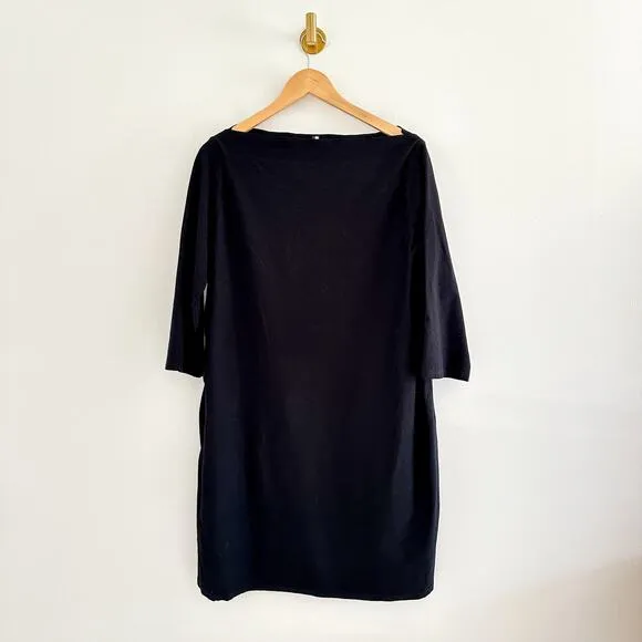 Eileen Fisher Washable Stretch Crepe Shift Dress Black L