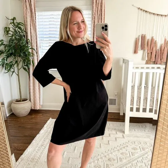 Eileen Fisher Washable Stretch Crepe Shift Dress Black L