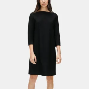 Eileen Fisher Washable Stretch Crepe Shift Dress Black L