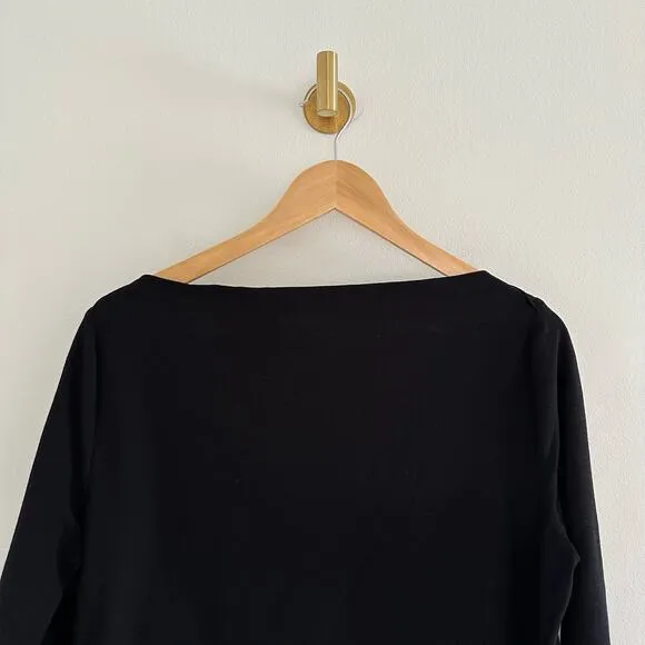 Eileen Fisher Washable Stretch Crepe Shift Dress Black L