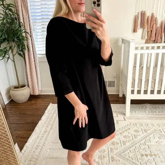 Eileen Fisher Washable Stretch Crepe Shift Dress Black L