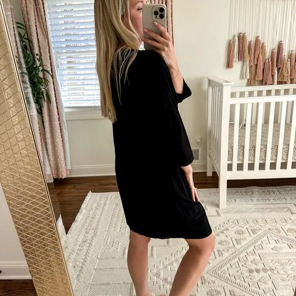 Eileen Fisher Washable Stretch Crepe Shift Dress Black L