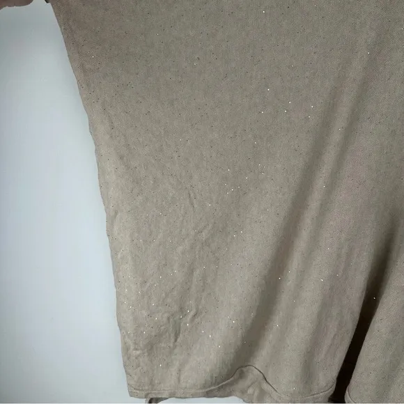 Eileen Fisher Women’s Poncho Sweater One Size Tan Sequin Silk Organic Cotton