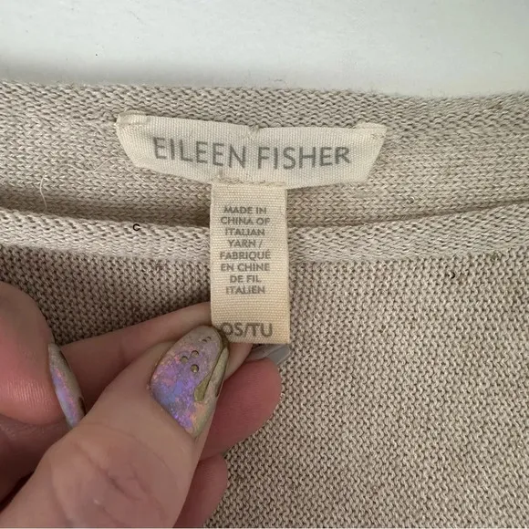 Eileen Fisher Women’s Poncho Sweater One Size Tan Sequin Silk Organic Cotton