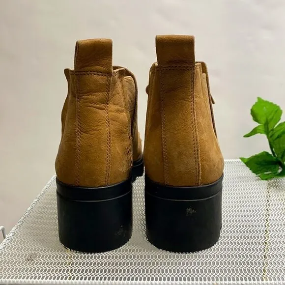 EILEEN FISHER Women Calm Tan Suede Shearling Platform lug Sole Hiker Bootie 7.5