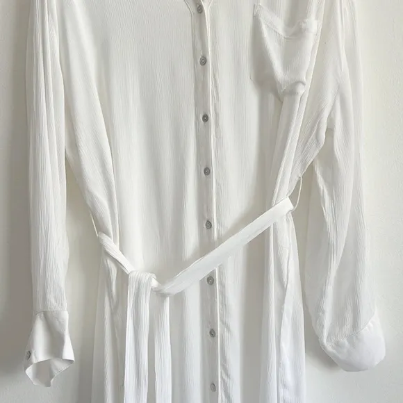 Elan Long Sleeve Shirtdress Coverup Belted White NWOT