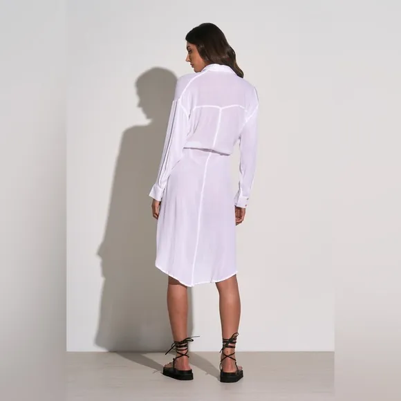 Elan Long Sleeve Shirtdress Coverup Belted White NWOT