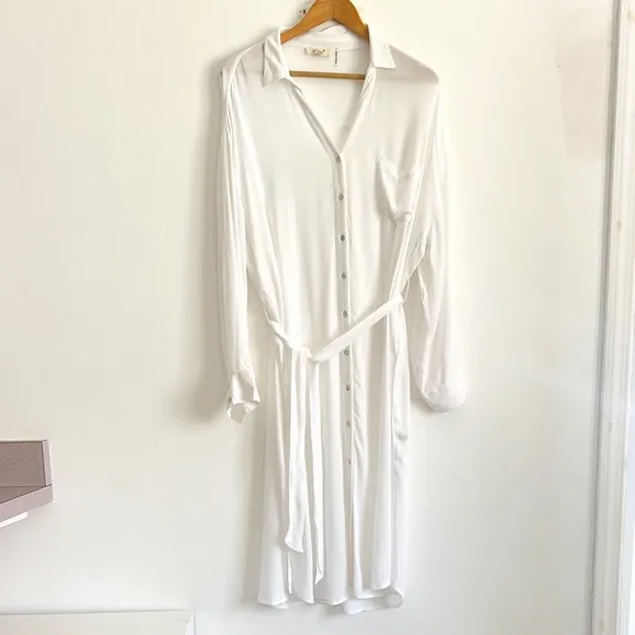 Elan Long Sleeve Shirtdress Coverup Belted White NWOT