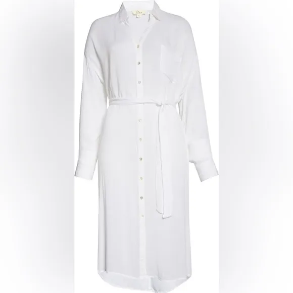 Elan Long Sleeve Shirtdress Coverup Belted White NWOT