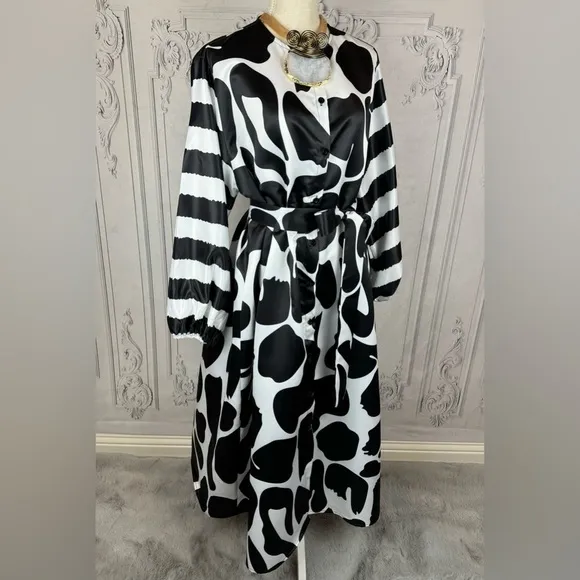 Elegant Party Lightweight Jacket Dress Long Lantern Sleeves Round Neck Plus Size