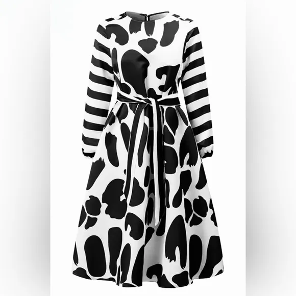 Elegant Party Lightweight Jacket Dress Long Lantern Sleeves Round Neck Plus Size