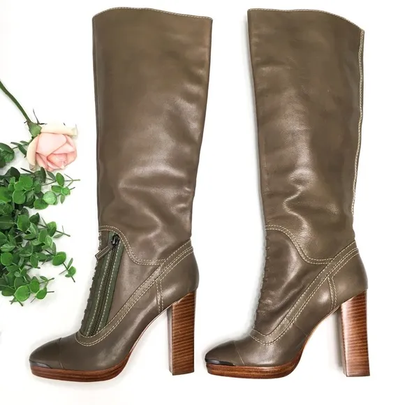 Elie Tahari Knee High Zip Block Heel Boots, sz 37