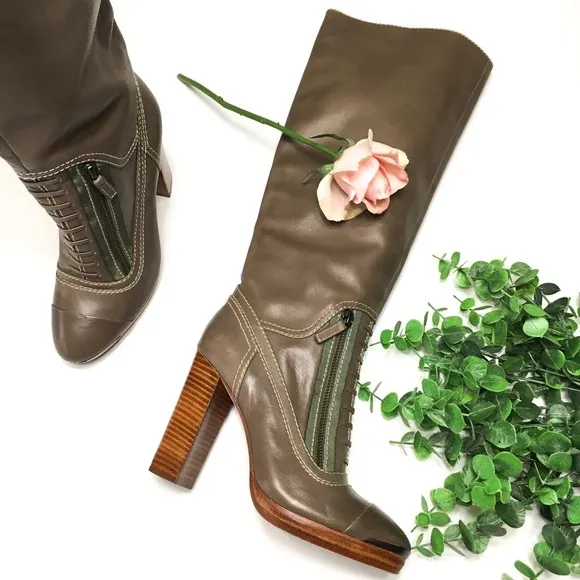 Elie Tahari Knee High Zip Block Heel Boots, sz 37