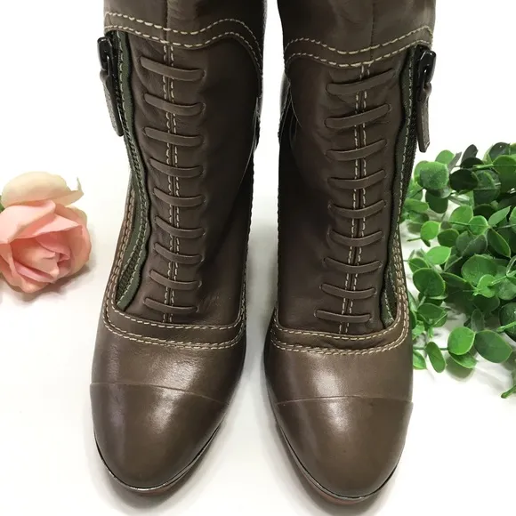 Elie Tahari Knee High Zip Block Heel Boots, sz 37