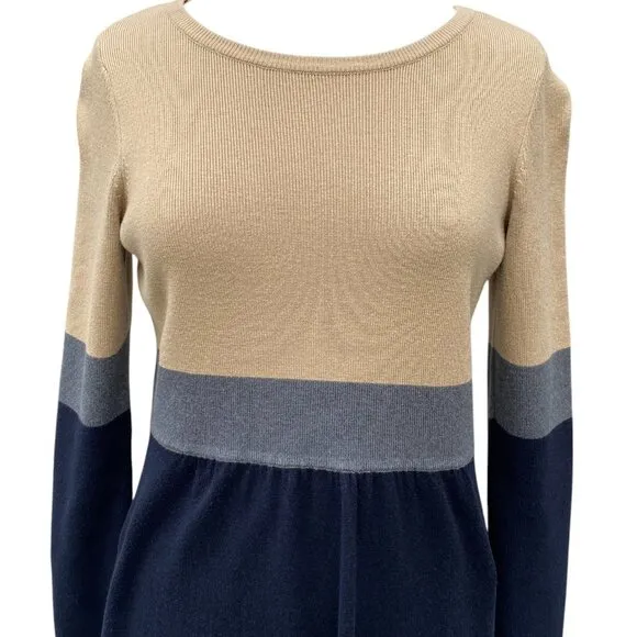 Eliza J Knit Color Block Long Sleeve Sweater Dress Comfy Office Minimalist-M