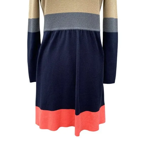 Eliza J Knit Color Block Long Sleeve Sweater Dress Comfy Office Minimalist-M