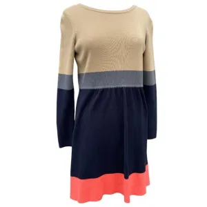 Eliza J Knit Color Block Long Sleeve Sweater Dress Comfy Office Minimalist-M