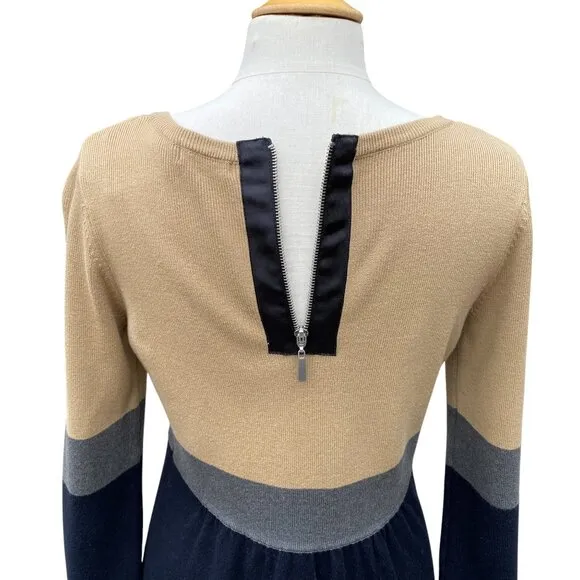 Eliza J Knit Color Block Long Sleeve Sweater Dress Comfy Office Minimalist-M