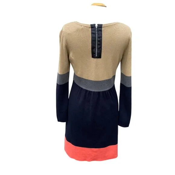 Eliza J Knit Color Block Long Sleeve Sweater Dress Comfy Office Minimalist-M