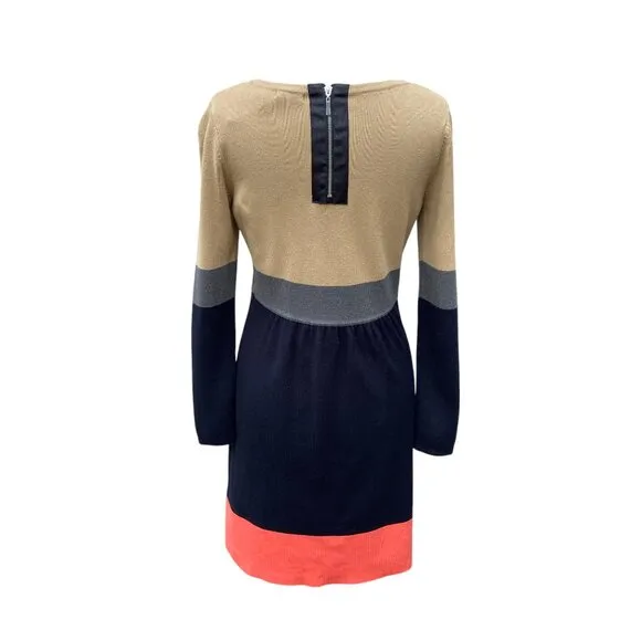 Eliza J Knit Color Block Long Sleeve Sweater Dress Comfy Office Minimalist-M