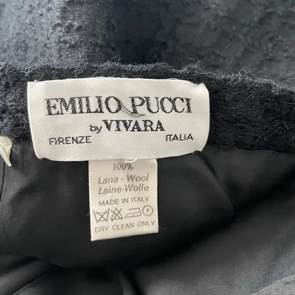 Emilio Pucci by Vivara Skirt Black Wool Textured Boucle Knit EU 46 Vintage 90s