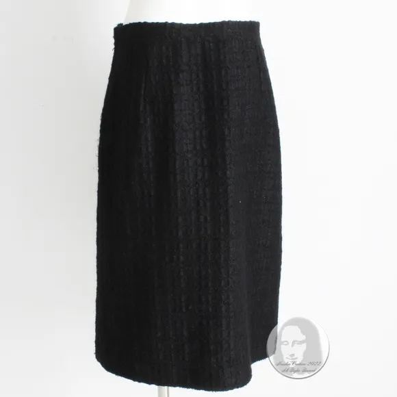 Emilio Pucci by Vivara Skirt Black Wool Textured Boucle Knit EU 46 Vintage 90s